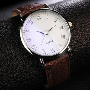 Men Watch Quartz Analog Business Wrist Watch Roman Numerals Faux Leather Band Montre Homme