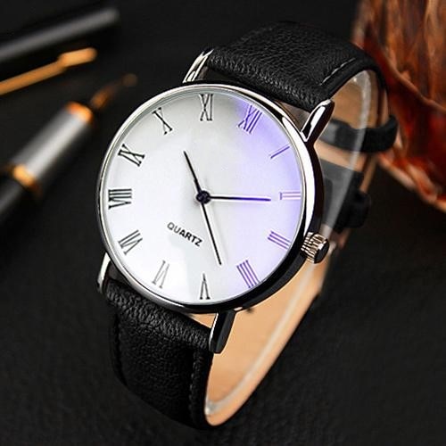 Men Watch Quartz Analog Business Wrist Watch Roman Numerals Faux Leather Band Montre Homme