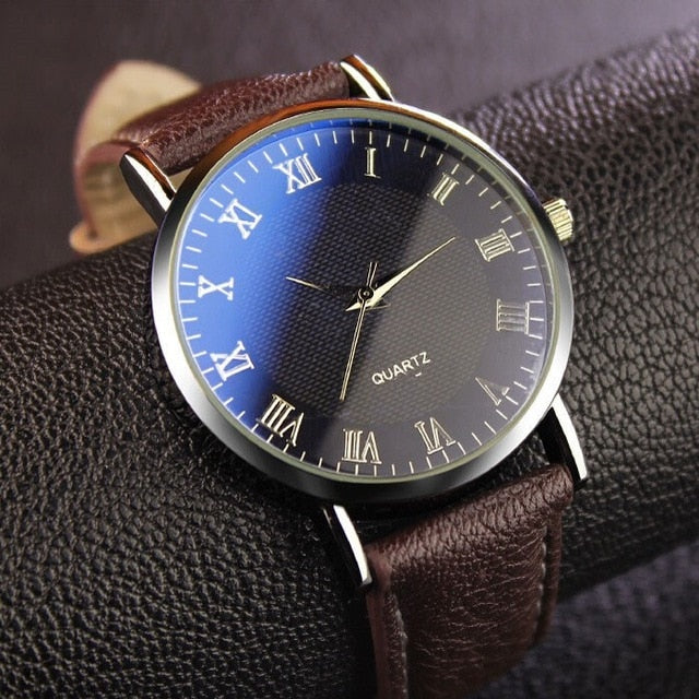Men Watch Quartz Analog Business Wrist Watch Roman Numerals Faux Leather Band Montre Homme